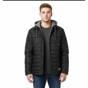 Ecko Unltd‎ Quilted Hooded Jacket Black Sherpa Lined Men Size M Gorpcore